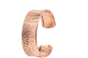 wide copper bracelet with engravings